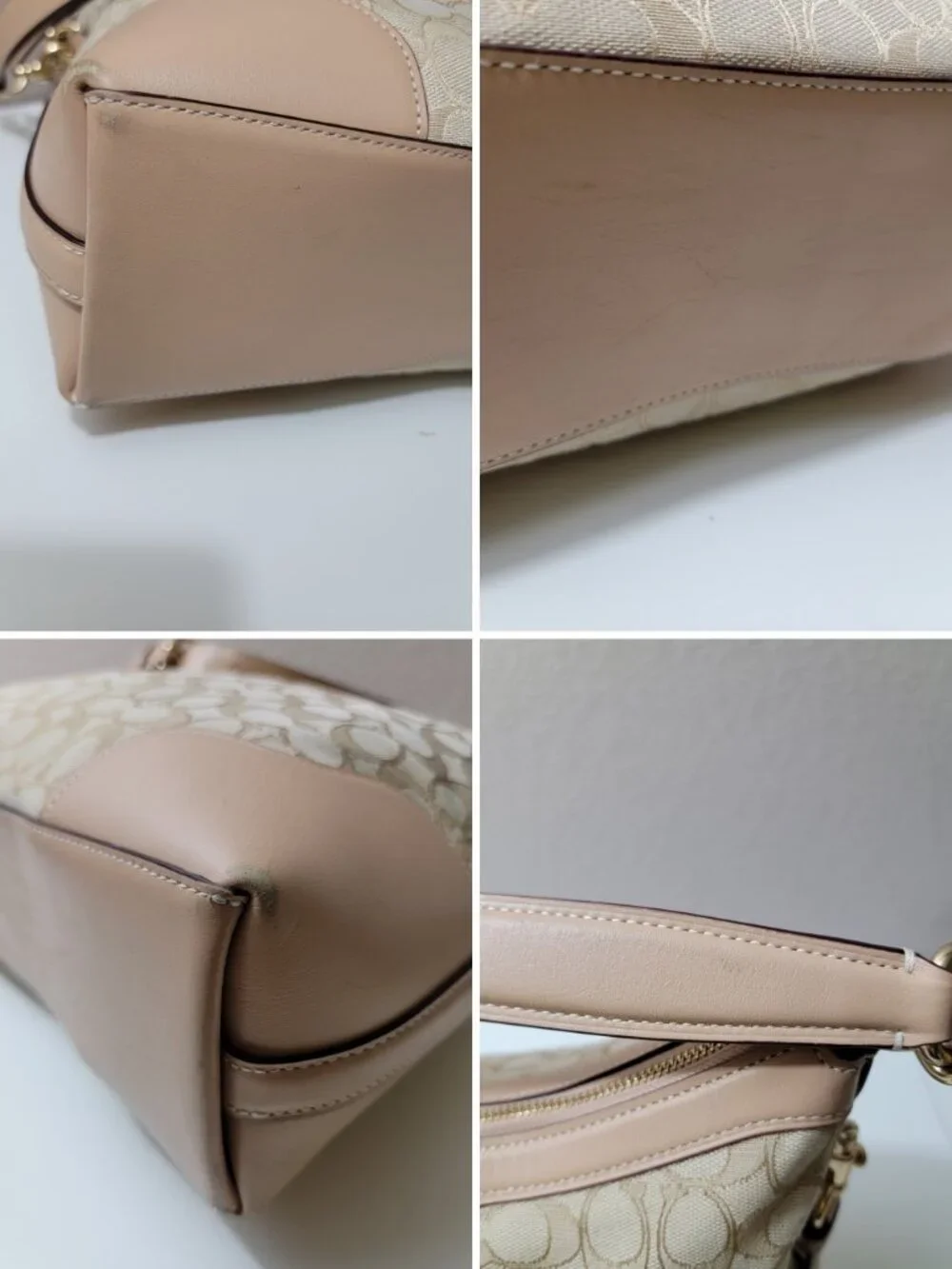 Coach Ivie Hobo Signature Jacquard Bag Light Khaki Beechwood Leather F34824